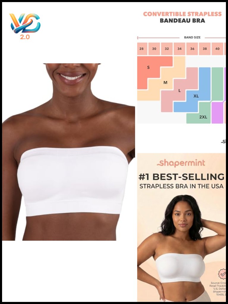 Wireless Non-Slip Strapless Bra, Convertible Straps, Nylon Spandex